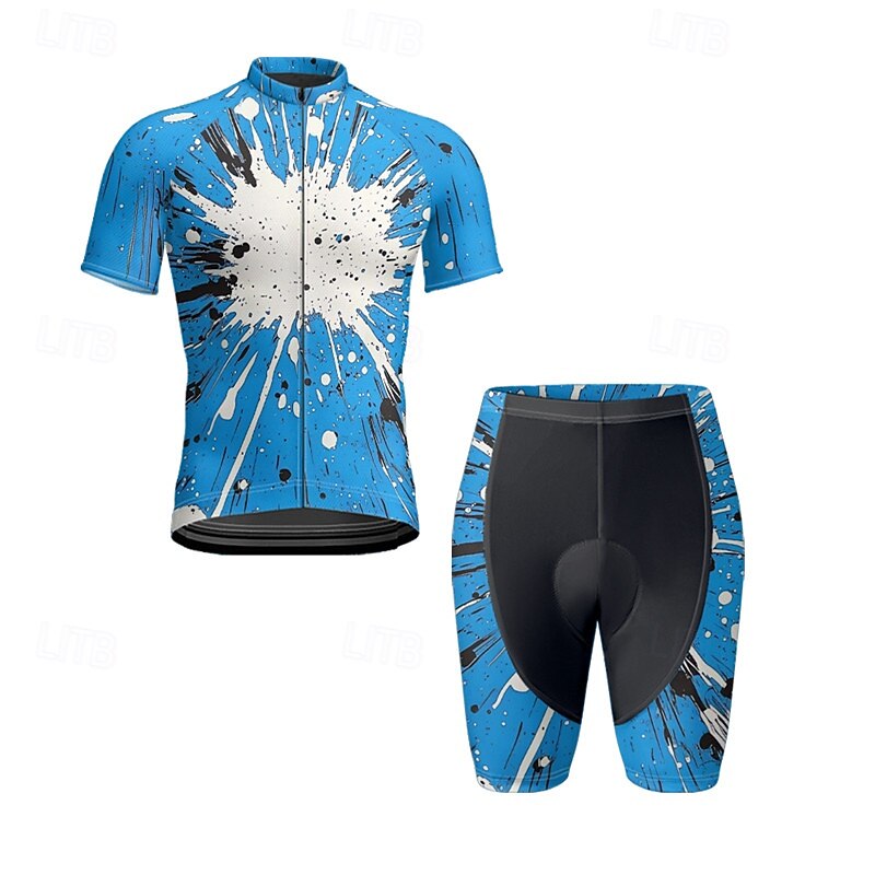 Men's Cycling Jersey with Shorts Graffiti Short Sleeve Bike Clothing Suit with 3 Rear Pockets Mountain Bike MTB Road Bike Cycling Front Zipper Sweat wicking Comfortable Breathable Sports Black White2
