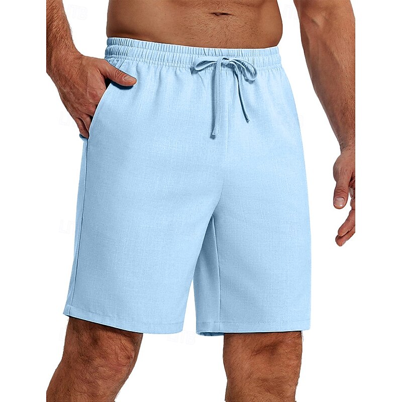 Men's Shorts Linen Shorts Summer Shorts Beach Shorts Drawstring Elastic Waist Straight Leg Plain Breathable Knee Length Yoga Daily Beach Fashion Athleisure Black White