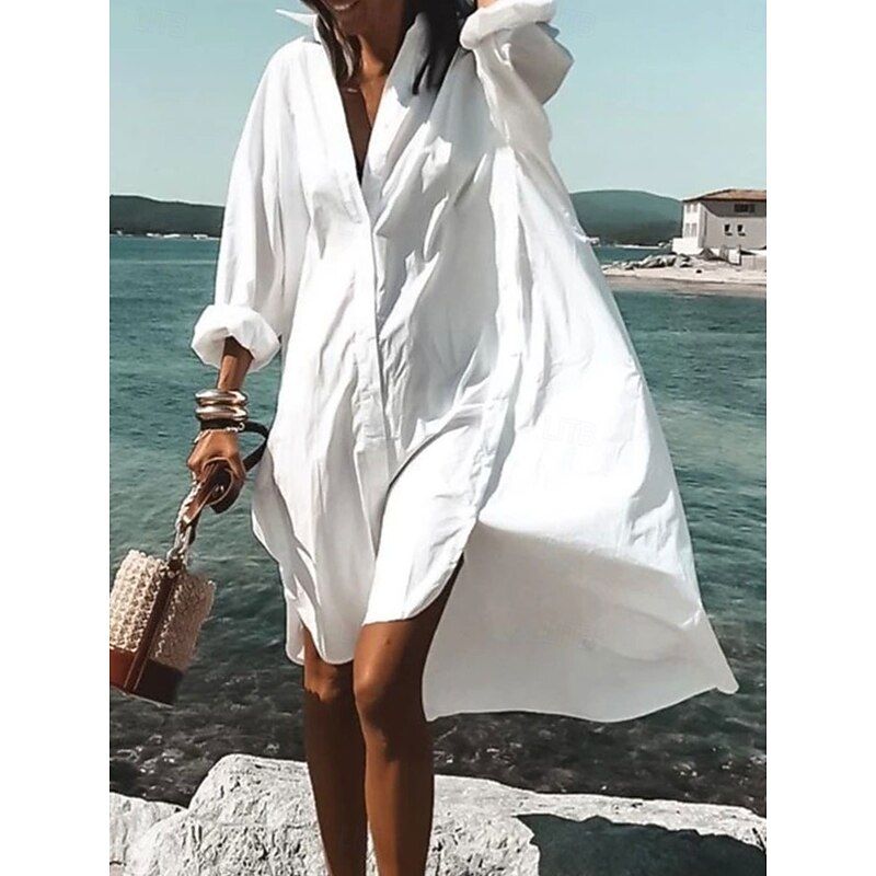 Women's Long Dress Maxi Dress Shirt Dress Casual Dress Stylish Casual Vacation Daily Loose Fit Graphic Long Sleeve Shirt Collar White Yellow Pink Light Blue Summer Spring Fall4