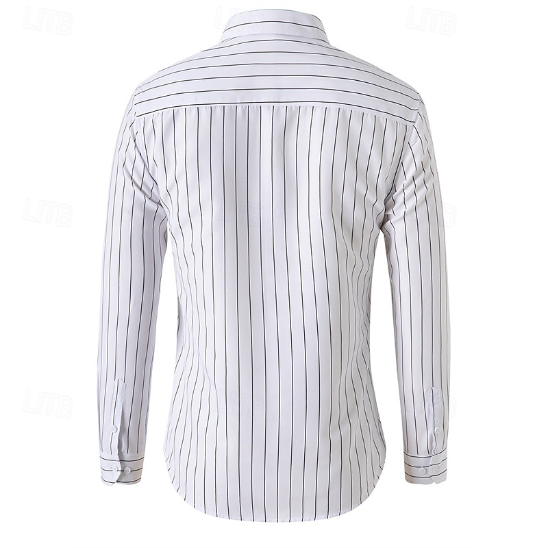 Men's Shirt Summer Shirt Casual Shirt Button Up Shirt Black White Red Navy Blue Blue Long Sleeve Stripes Lapel Vacation Hawaiian Button-Down Clothing Apparel Polyester Fashion Casual Comfortable2