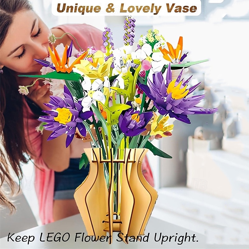 Wooden Vase for Flowers Building Sets Vase Building Set for Roses Wooden Puzzle Flower Vase for Flower Bouquet Building Set Display Stand for Flower Building Sets Gift for Flower Lovers Adults an4