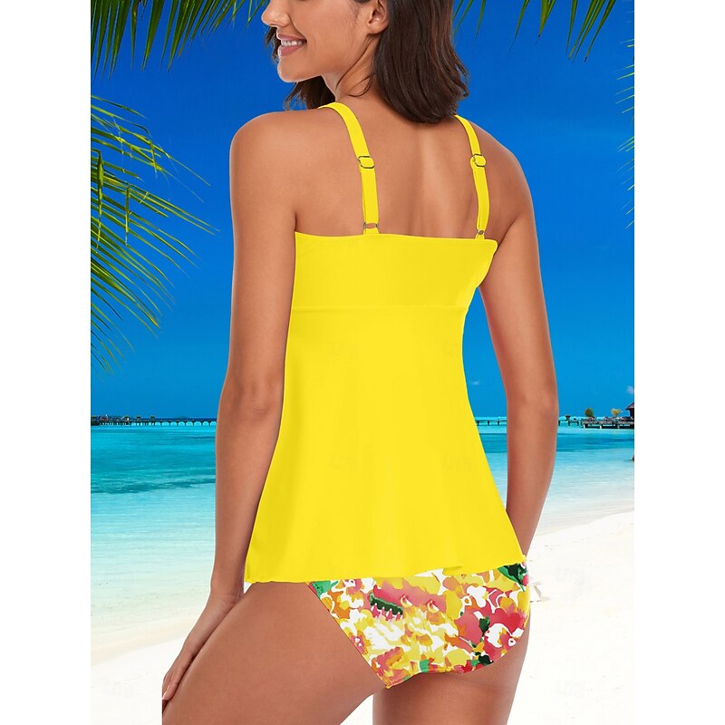Women's Swimwear Tankini Swimsuit Active Cute Plain Sleeveless Bathing Suits3