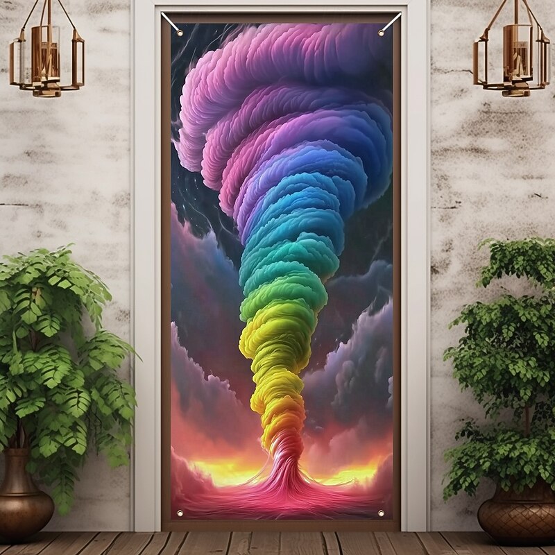 Blacklight Door Decorations Door Covers Glow in the Dark Tornado Door Tapestry Door Curtain Decoration Backdrop Indoor/Outdoor Door Banner for Front Door Farmhouse2