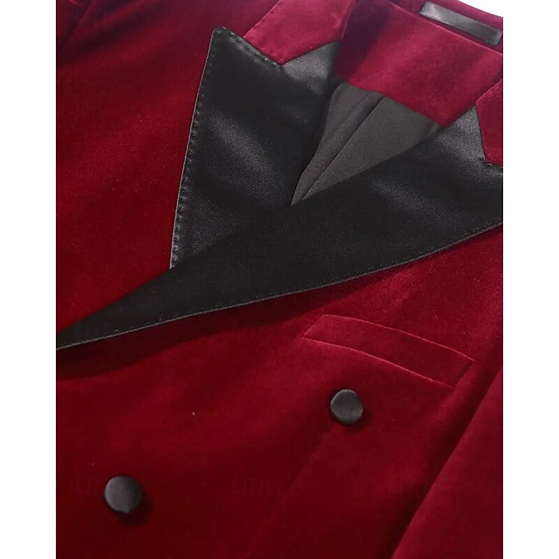 Men's Blazer Business Cocktail Party Wedding Party Fashion Casual Spring Autumn / Fall Polyester Color Block Pocket Buttons Comfortable Single Breasted Blazer Red4