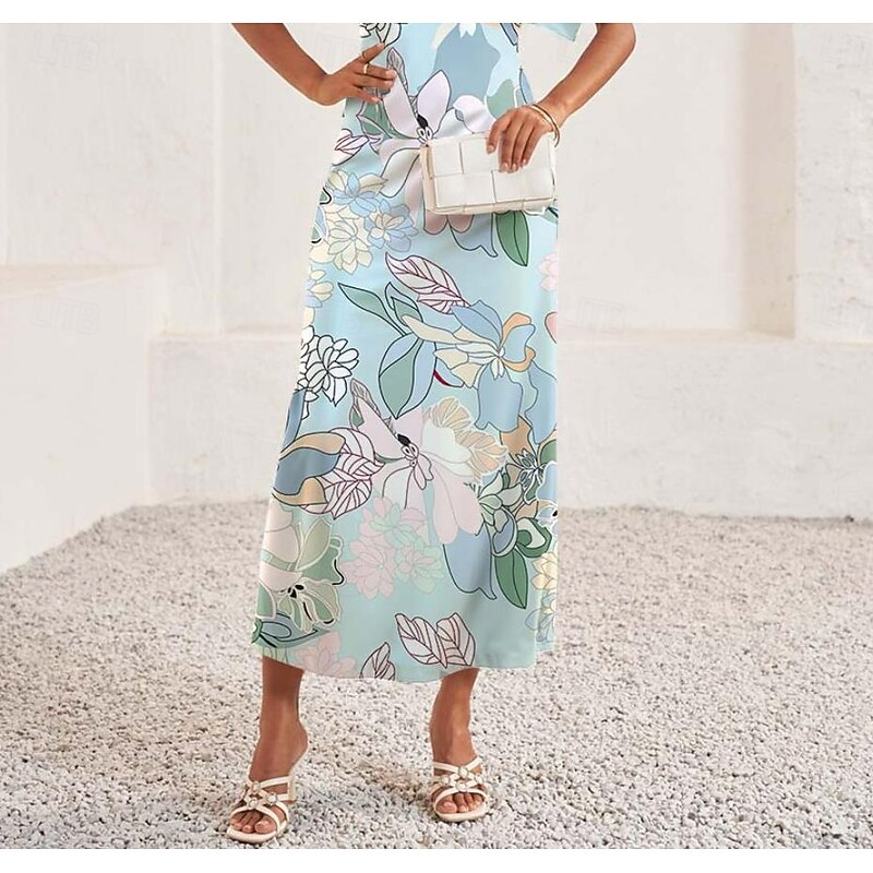 Women's Midi Dress A Line Dress Elegant Vintage Stylish Vacation Wedding Guest Engagement Regular Fit Graphic Vintage Short Sleeve V Neck Blue Summer3