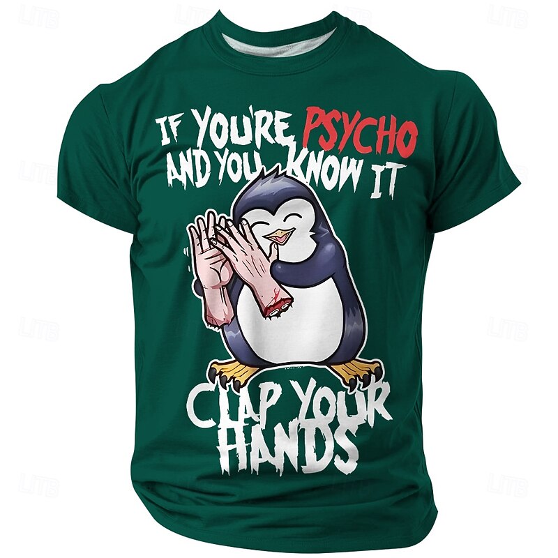 Men's Blood Splatter Penguin Blood stains T Shirt Polyester Short Sleeve Graphic Shirt Black Purple Green Comfortable Tee Party Street Fashion Designer Clothing3