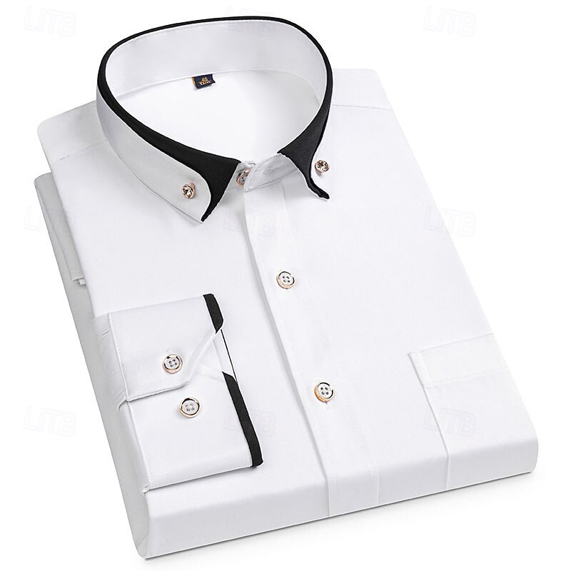 Men's Dress Shirt Button Down Shirt Wrinkle Resistant Wedding Outdoor Light Blue Black White Pink Long Sleeve Summer Spring Clothing Apparel