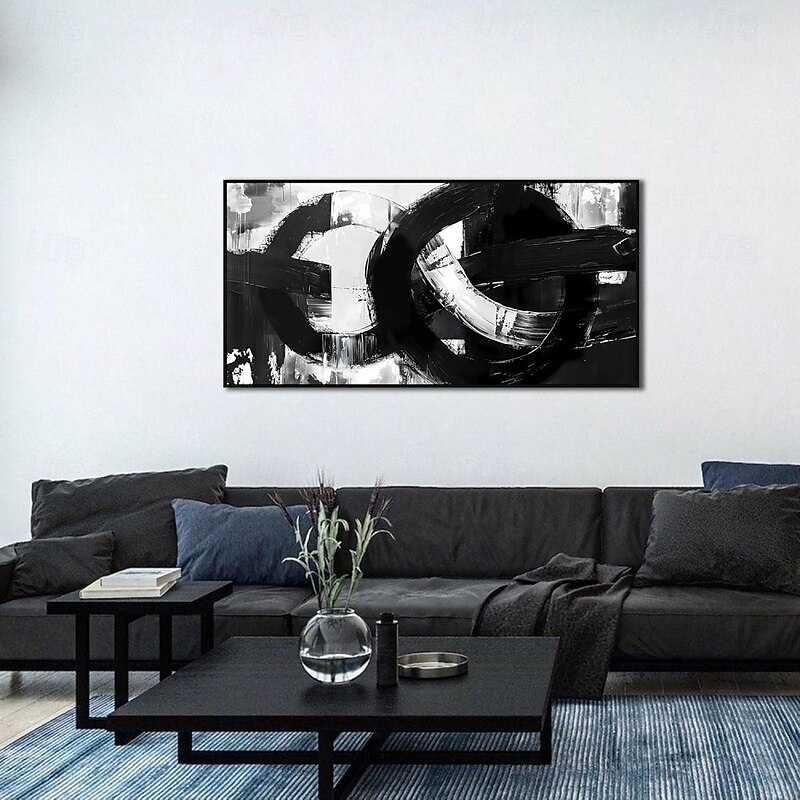 Handmade Oil Painting Canvas Wall Art Decoration Modern Abstract Black White for Living Room Home Decor Rolled Frameless Unstretched Painting2