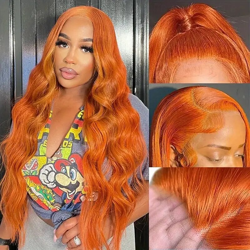 13x4 Front Lace Human Hair Wig Ginger Color Body Wave Lace Wig 12-28Inch 150% Density4