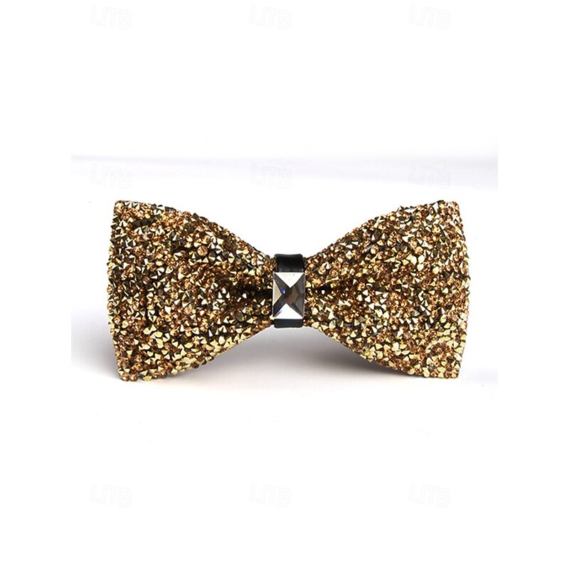 Men's Gold Rhinestone Bow Tie – Elegant Formal Accessory with Crystal Details, Perfect for Weddings, Parties and Special Occasions4