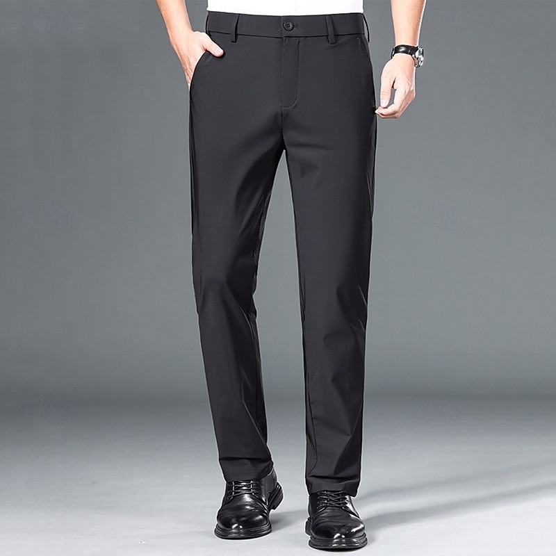 Men's Dress Pants Trousers Chinos Buttons Pocket Plain Comfort Formal Party Work Fashion Classic Style Black Navy Blue Micro-elastic4