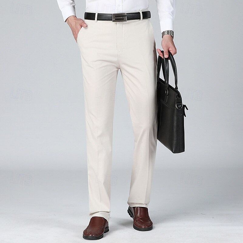 Men's Dress Pants Trousers Chinos Buttons Pocket Plain Comfort Formal Party Work Fashion Classic Style Dark Khaki Light Khaki Micro-elastic