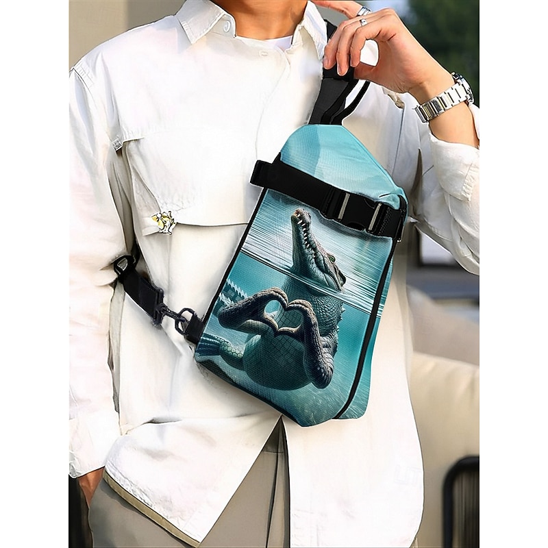 Men's Unique Crocodile Print Crossbody Chest Bag - Fashionable water theme design, adjustable shoulder strap, lightweight and durable, perfect for outdoor adventures and casual outings