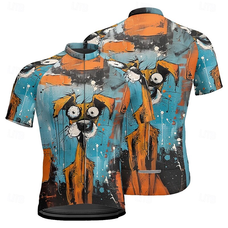 Men's Cycling Jersey Dog Short Sleeve Bike Tee Tshirt Jersey with 3 Rear Pockets Mountain Bike MTB Quick Dry Anatomic Design Wicking Breathable Sports Blue Clothing Apparel