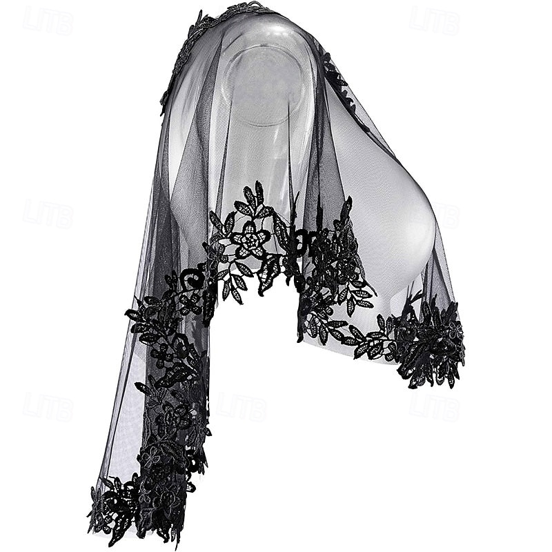 Lace Wedding Shawl Wrap for Women Evening Cape Bridal Shoulder Covers UP Scarf for Dress Prom Party (Black)3