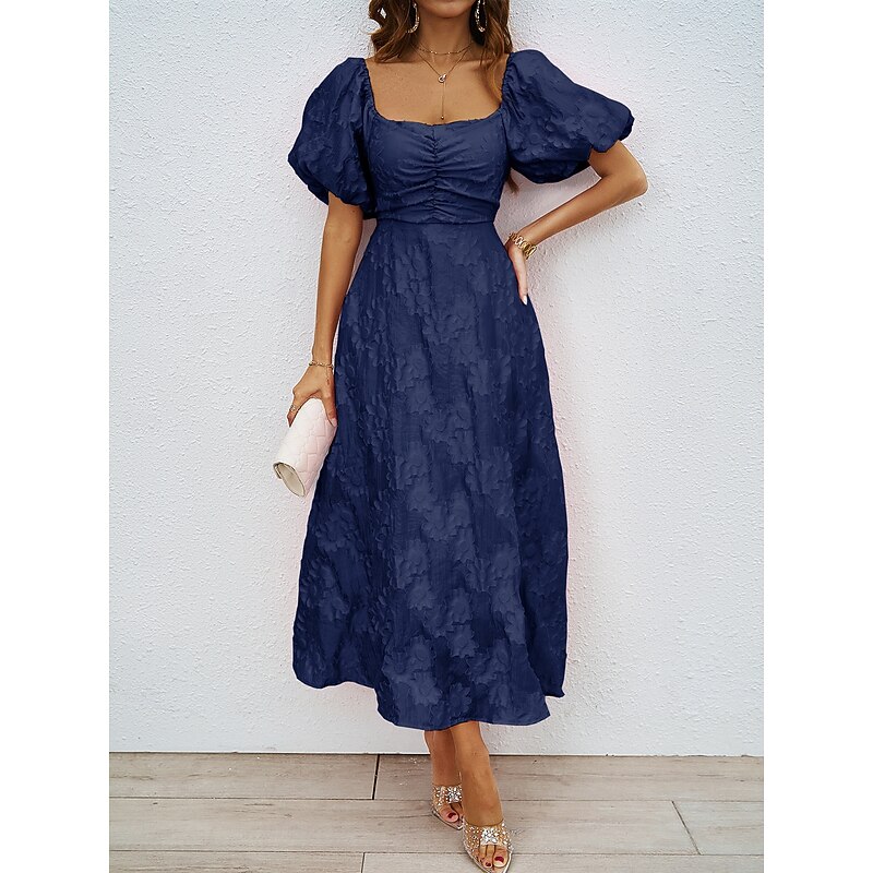 Retro Vintage 1950s Midi Dress Flare Dress Puff Sleeve Off Shoulder Floral A-Line Fancy Dress Women's Masquerade Wedding Vacation Tea Party Adults' Dress2