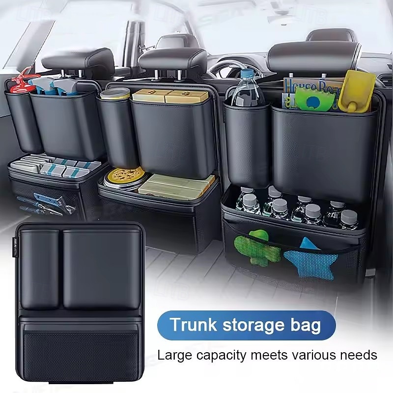 Car Trunk Organizer Hanging Backseat Storage Bag Hook and Loop Fastener Leatherette Storage Pocket for SUV/MPV/Truck2