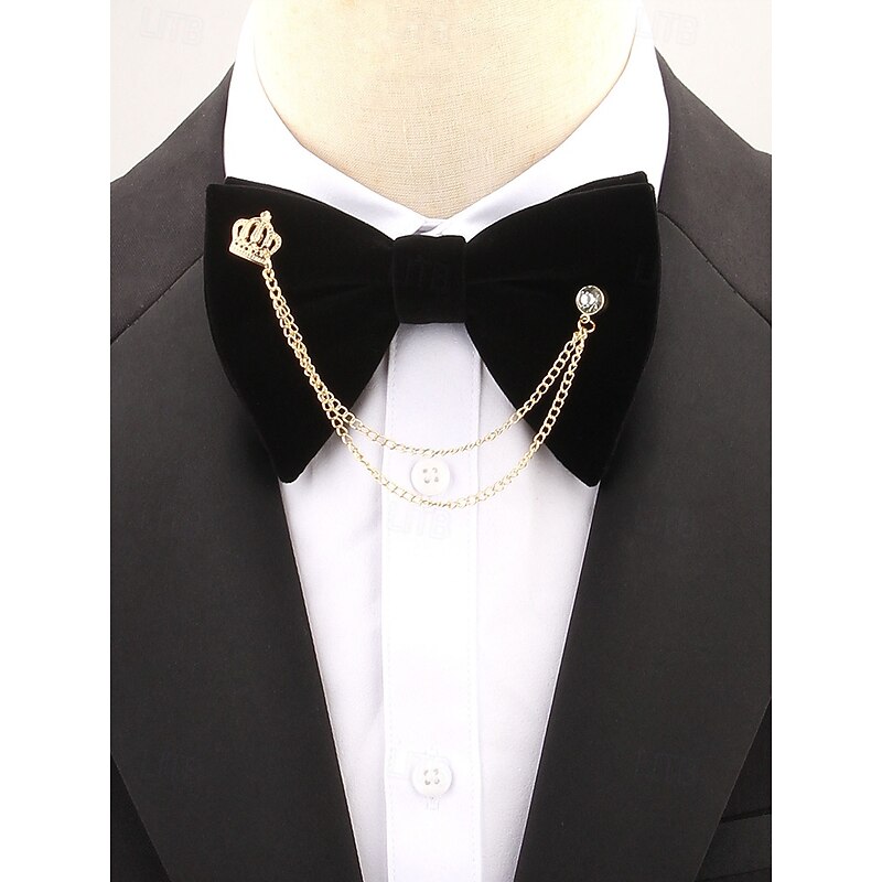 Men's Velvet Bow Tie with Crown and Chain Detail – Elegant Accessory for Formal Occasions, Weddings and Tuxedos