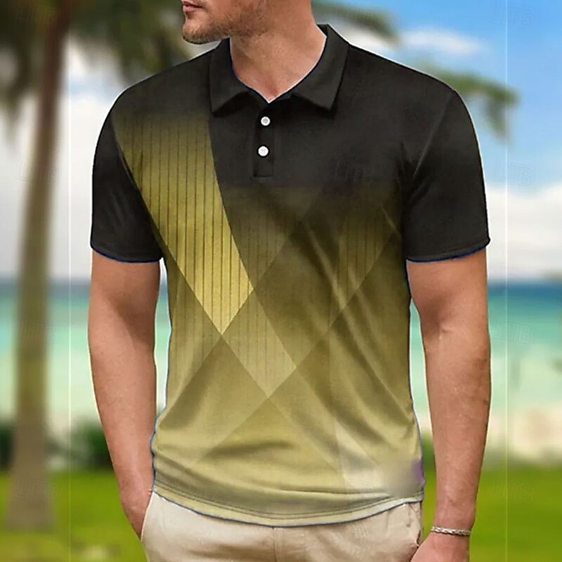 Men's Geometic Line Polo Short Sleeve Polo Shirts Collared Shirts Casual School Outdoor Daily Wear Home Wear 3D Print Summer Yellow Blue Green2