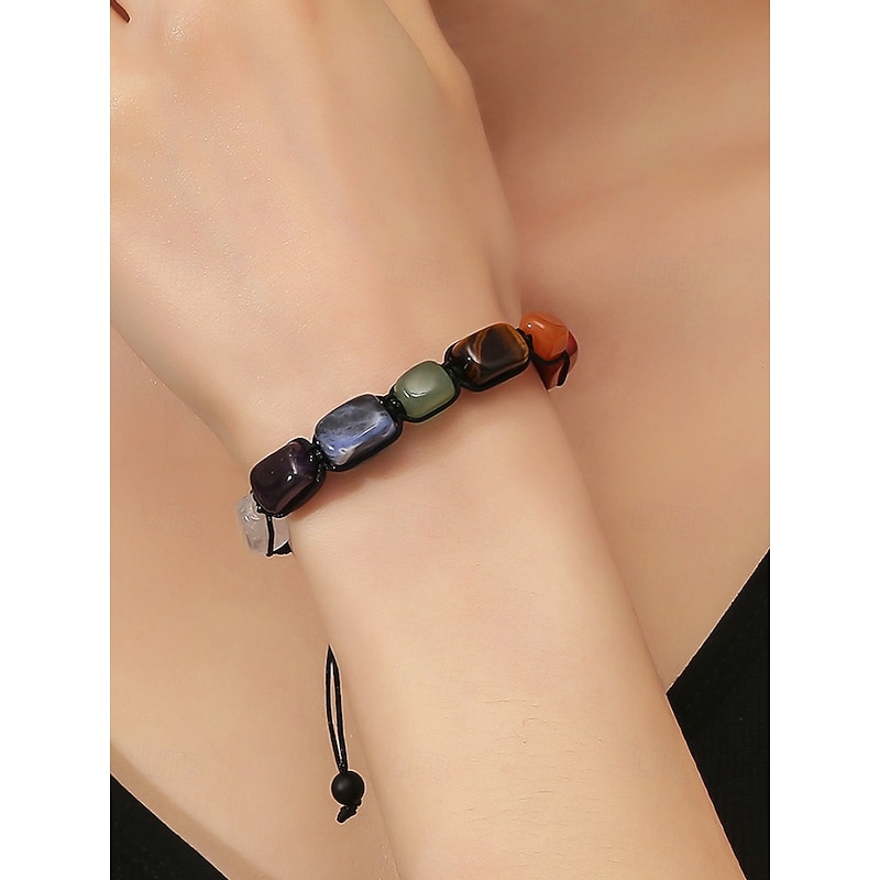 Multicolor Natural Stone Bracelet for  Women  Adjustable Macrame Cord, Healing Crystals, Boho Chic Style  Ideal for Spiritual, Casual, or Everyday Wear2