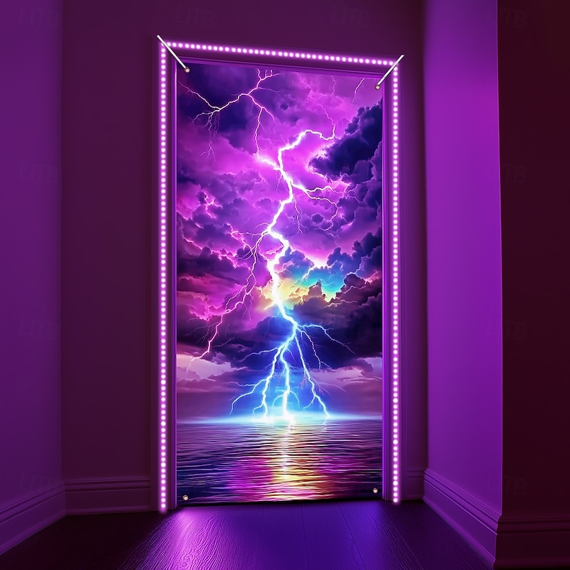 Blacklight Door Decorations Door Covers Glow in the Dark Landscape Lightning Door Tapestry Door Curtain Decoration Backdrop Indoor/Outdoor Door Banner for Front Door Farmhouse