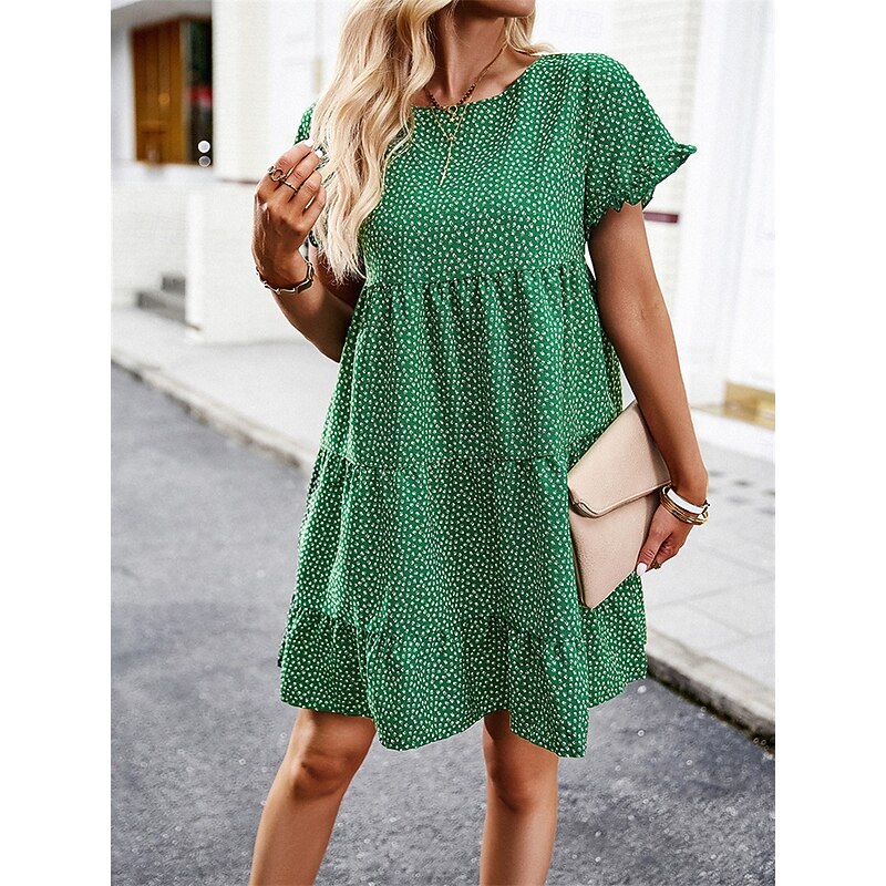 Women's Mini Dress Casual Dress Elegant Stylish Basic Vacation Daily Regular Fit Floral Short Sleeve Crew Neck Black White Red Brown Summer Spring2