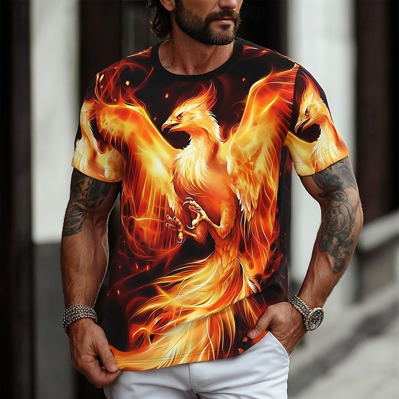 Men's Phoenix Funny T Shirt Short Sleeve T shirt 3D Print Crew Neck Shirt Exaggerated Designer Party Holiday Black Summer Spring Clothing Apparel S M L XL XXL XXXL
