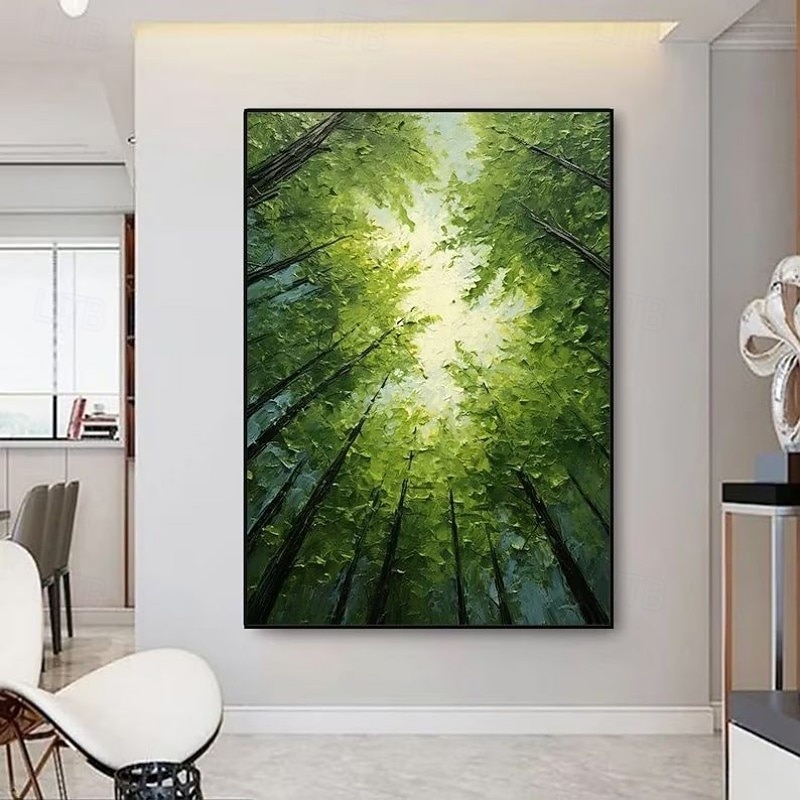 Handmade Oil Painting Canvas Wall Art Decoration Abstract Towering Trees Landscape for Home Living Room Decor Rolled Frameless Unstretched Painting