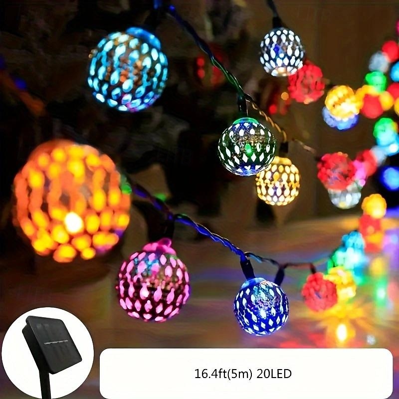 5M-20Leds/6.5M-30Leds Outdoor Solar Moroccan Ball Light String Courtyard Garden Fence Balcony Steps Festival Wedding Atmosphere Decorative Light String2