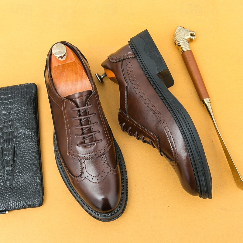 Men's Red-Brown Oxford Shoes - Faux Leather with Brogue Perforation Detailing, Classic Formal Footwear for Men, Perfect for Weddings, Business Meetings & Special Events4