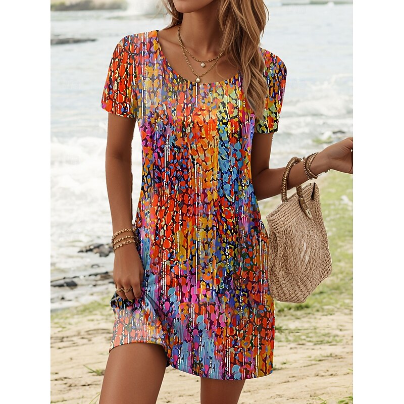 Women's Mini Dress Casual Dress Casual Daily Regular Fit Ombre Short Sleeve Crew Neck Orange Summer