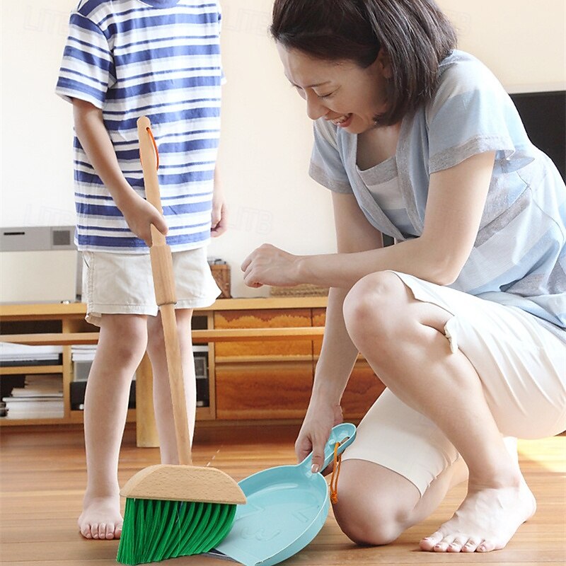 Kid's Play House Simulation Cleaning Set Early Education Wooden Broom Wweeping and Mopping Cleaning Tools Toys4