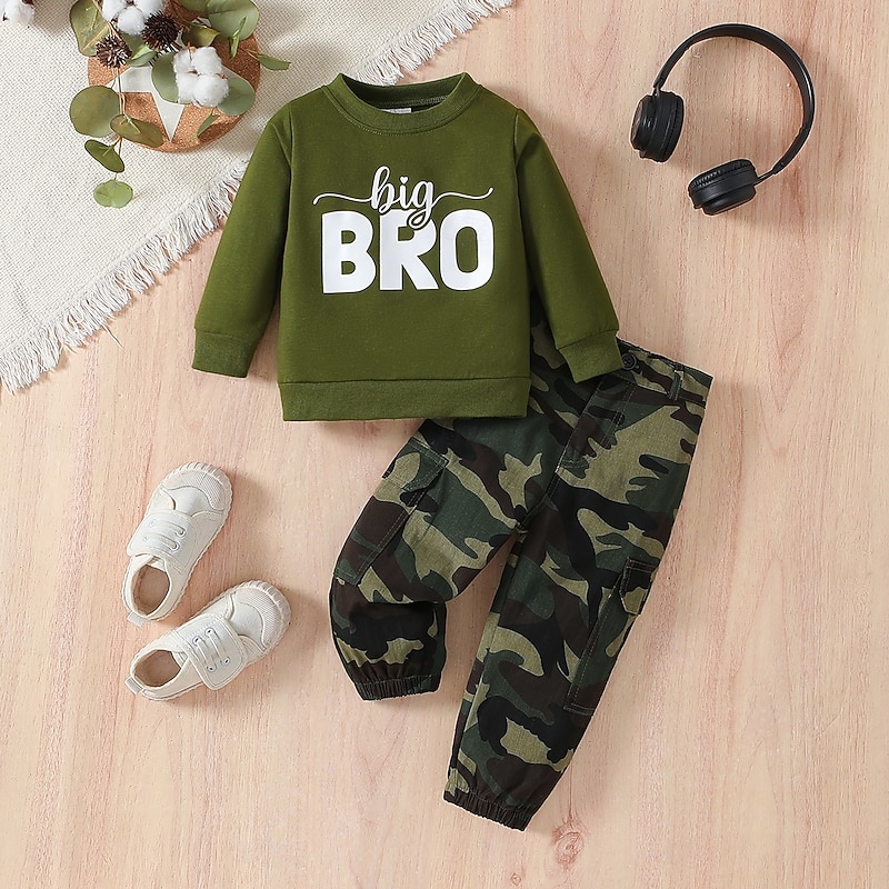 Boys 3D Solid Color Letter Hoodie & Sweatpants Set Long Sleeve Other Prints Spring Fall Fashion Casual Toddler 1-5 Years Crew Neck Outdoor Vacation Loose Fit2