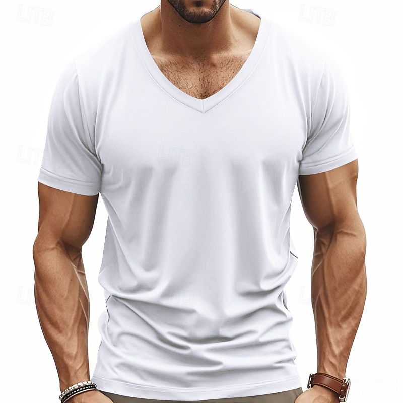 Men's T Shirt V Neck Tee Short Sleeve Shirt Tee Top Short Sleeve V Neck All Seasons Plain Fashion Designer Sexy Vacation Street Going out Black White Red Top Tee for Men - Main Image