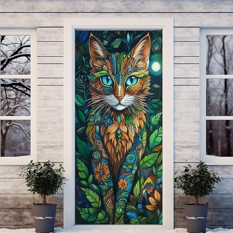 Forest Cat Door Decorations Door Covers Door Tapestry Door Curtain Decoration Backdrop Indoor/Outdoor Door Banner for Front Door Farmhouse2