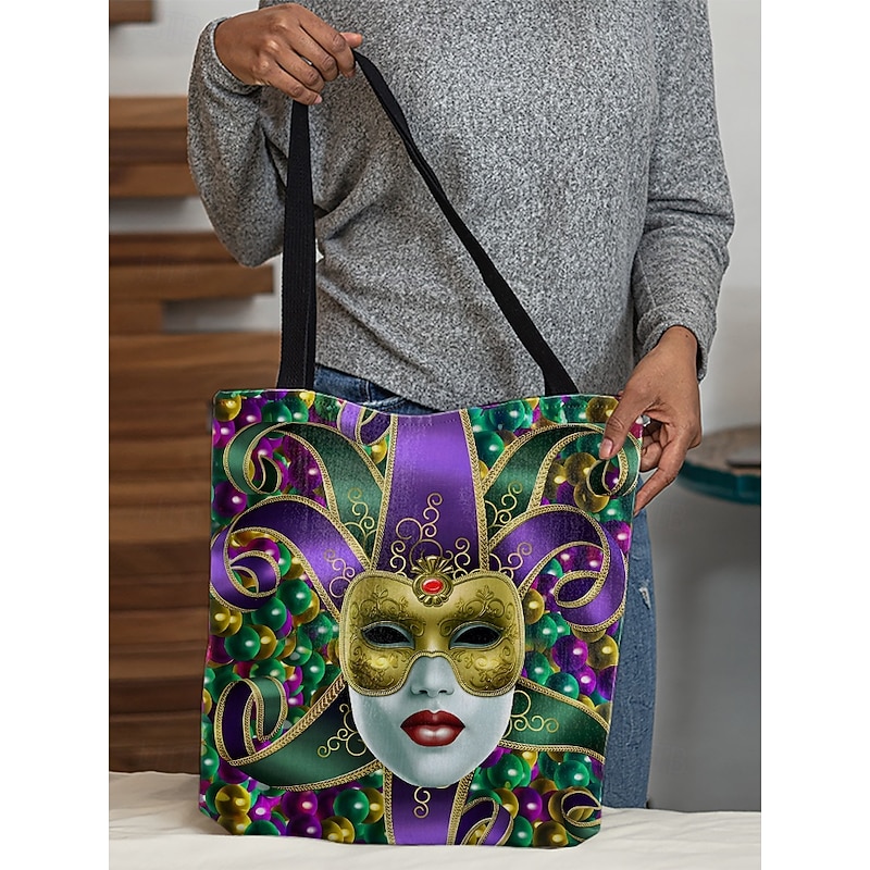 Luxury Mardi Gras Mask Print Tote Bag – Vibrant Festival-Inspired Shoulder Bag, Spacious & Durable Shopping Handbag, Perfect for Carnival, Parties & Everyday Use