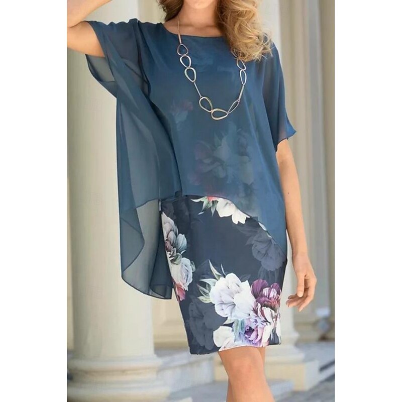 Women's Mini Dress Casual Dress Stylish Casual Vacation Daily Regular Fit Floral Short Sleeve Crew Neck Blue Summer