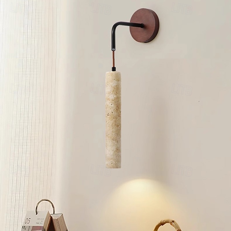 Yellow Travertine Wall Lights Solid Wood Wall Sconces Background Wall Decor Wall Mounted Lamp Adjustable Bedside Wall Lamp E27 Indoor Lighting Fixtures for Living Room Restaurant Loft 85-265V3