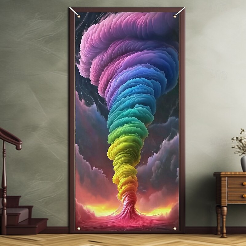 Blacklight Door Decorations Door Covers Glow in the Dark Tornado Door Tapestry Door Curtain Decoration Backdrop Indoor/Outdoor Door Banner for Front Door Farmhouse3