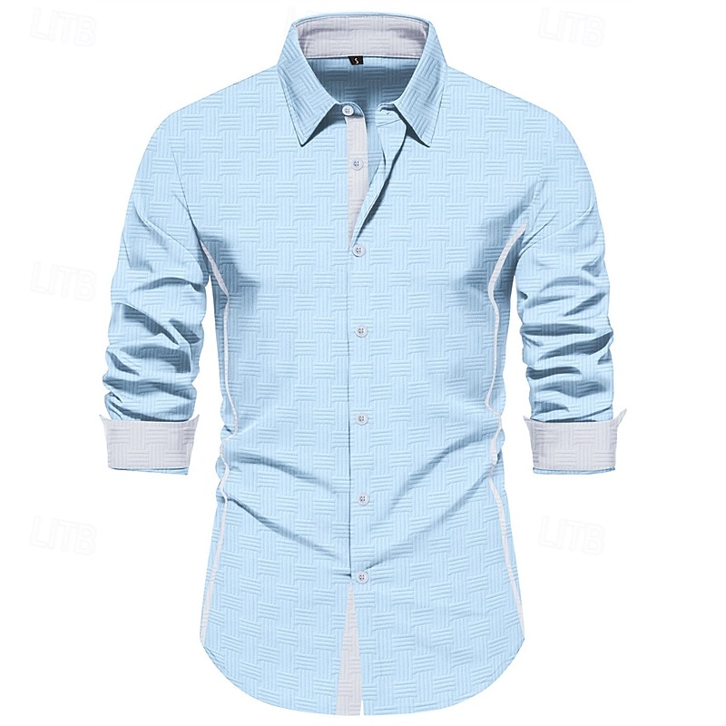 Men's Shirt Summer Shirt Casual Shirt Beach Shirt Button Up Shirt Black White Pink Sky Blue Beige Long Sleeve Color Block Lapel Vacation Hawaiian Jacquard Clothing Apparel Polyester Fashion Casual4