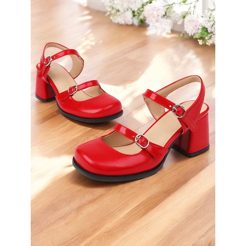 Women's Retro Double Strap Mary Jane Heels – Chunky Block Heel Round Toe Pumps for Vintage, Cosplay & Daily Wear