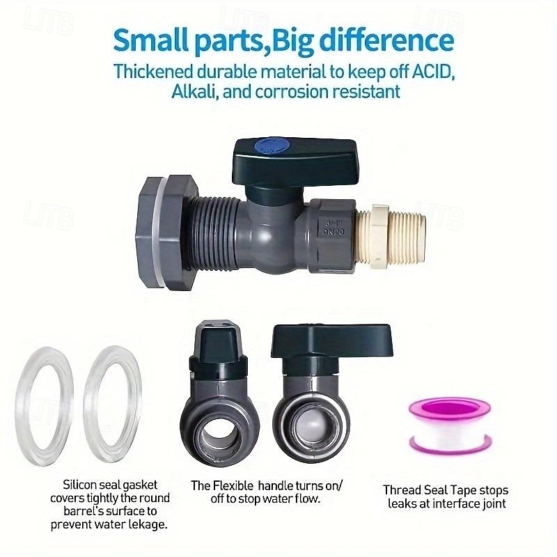 PVC Water Barrel Faucet Kit, with Internal Connector and Drainage Adapter, Plastic Material, Universal Thread Standard for Europe and America, for Water Barrels, Aquariums, Bathtubs, Pools, Garden Use3