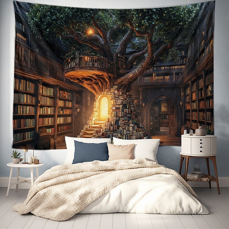 Landscape Tree House Hanging Tapestry Wall Art Large Tapestry Mural Decor Photograph Backdrop Blanket Curtain Home Bedroom Living Room Decoration