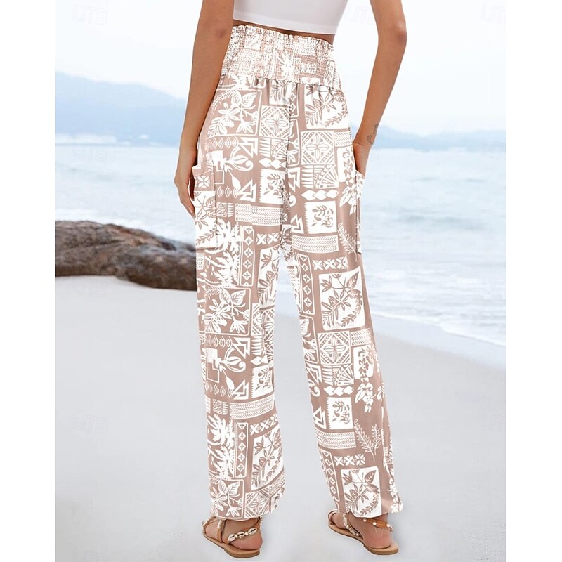 Women's Slacks Baggy Pants Casual Daily Chino Full Length High Waist Multi Color Geometry Pocket Printing High Cut Comfortable Inelastic Casual Daily Orange red Black White Blue Summer Spring Regular2