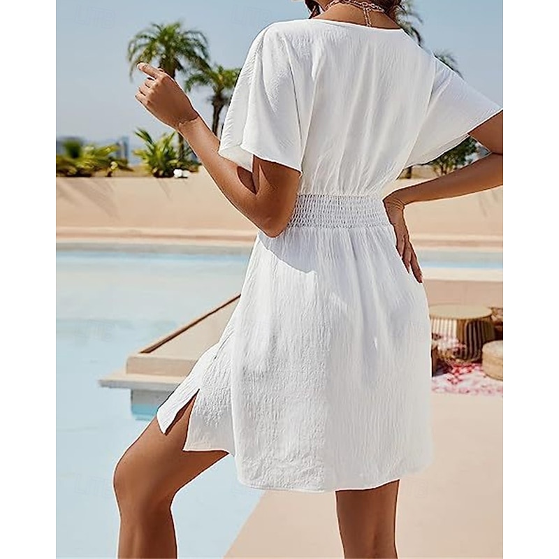 Women's Mini Dress White Dress Casual Dress Summer Dress Fashion Batwing Sleeve Outdoor Holiday Date Regular Fit Plain Short Sleeve V Neck Black White Summer Spring4