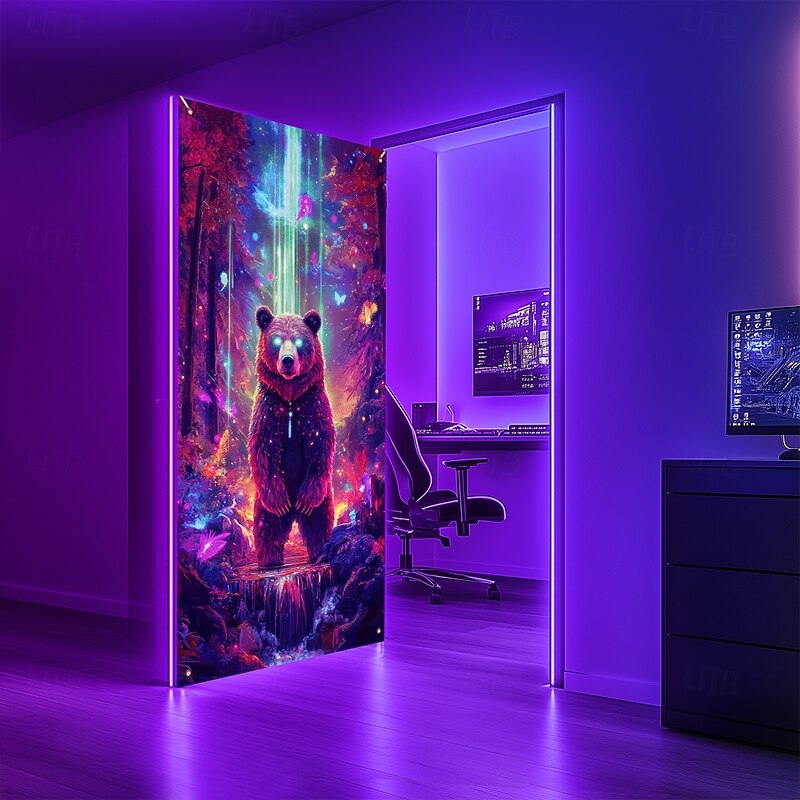 Blacklight Door Decorations Door Covers Glow in the Dark Bear Door Tapestry Door Curtain Decoration Backdrop Indoor/Outdoor Door Banner for Front Door Farmhouse2
