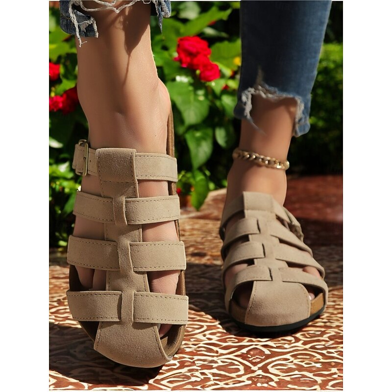 Faux Suede Slide Sandals with Adjustable Buckle and Crisscross Straps, Comfortable Sole, Perfect for Summer Casual Wear and Beach Outings3