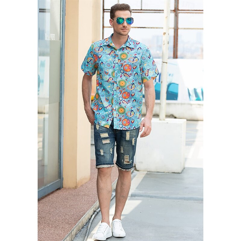 Retro Vintage 1970s Shirt Aloha Shirt Hippie Bohemian Fancy Dress Men's Vacation Party Pride Parade Adults' Shirt3