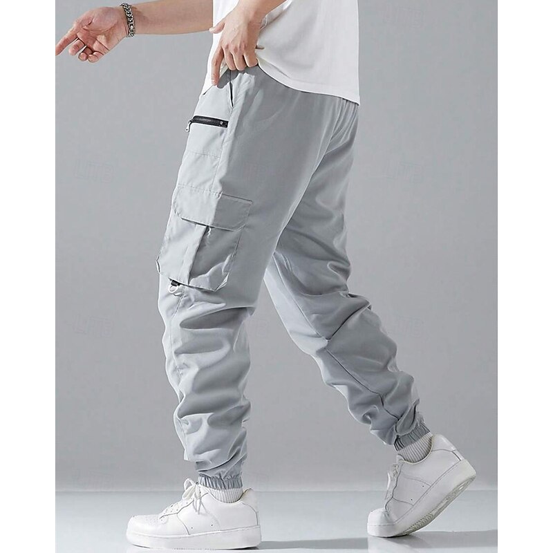 Men's Cargo Pants Joggers Trousers Elastic Waist Multi Pocket Plain Wearable Outdoor Daily Casual Black Army Green4