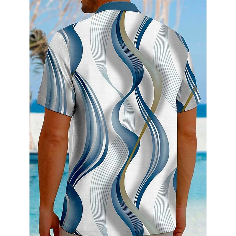 Men's Optical Illusion Geometic Line Shirt Button Up Shirt Short Sleeve Fashion Casual Vacation Holiday Beach Wear Summer Fall Turndown 3D Print Collared Shirts Front One Pocket Blue Purple Green2